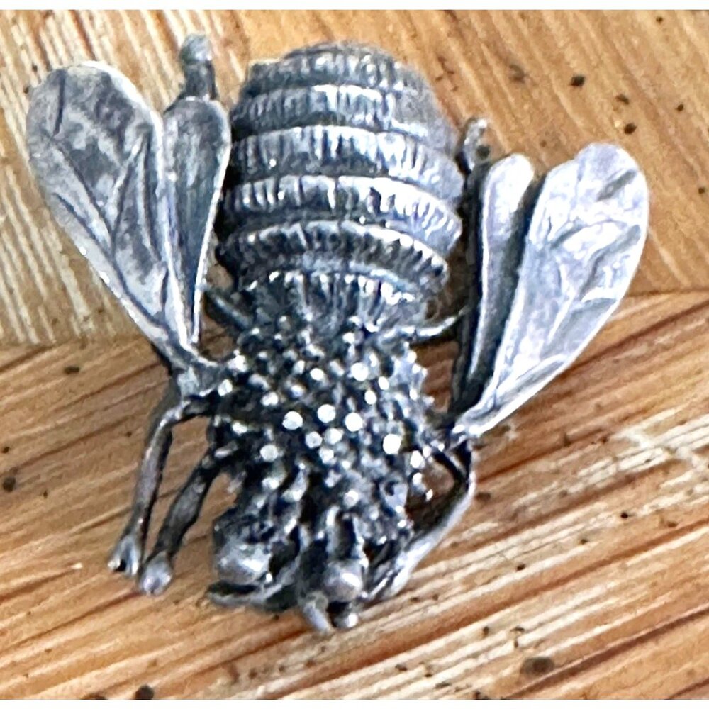 Vintage Sterling Silver Bee Brooch Signed Israel – Figural Insect Pin Nature 1 “